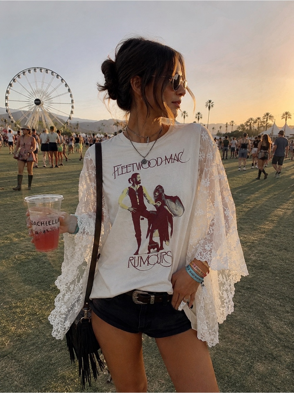 FleetwoodMac Rumours Lace Sleeve Graphic Top - White Large